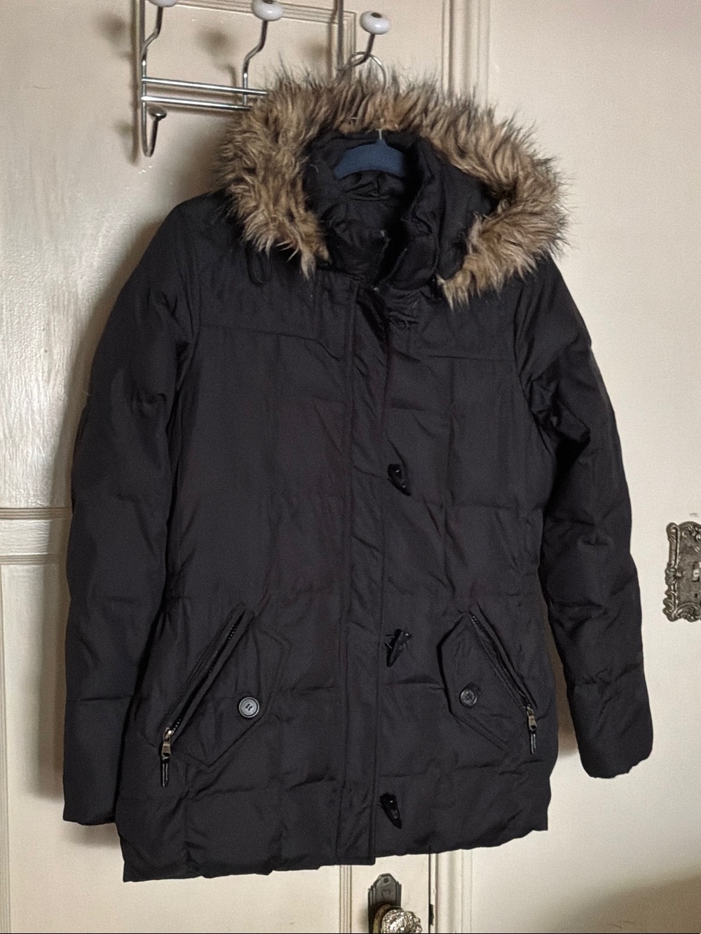Lauren Ralph Lauren Black Puffer Coat with Faux Fur Trim